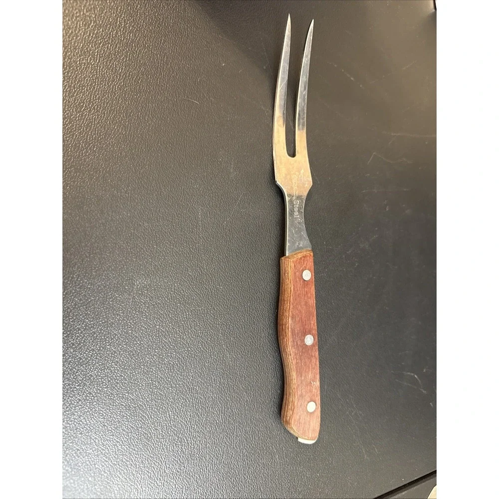 Maxam Steel Roast Meat Carving Fork Heavy Stainless Full Tang Wood Handle 11